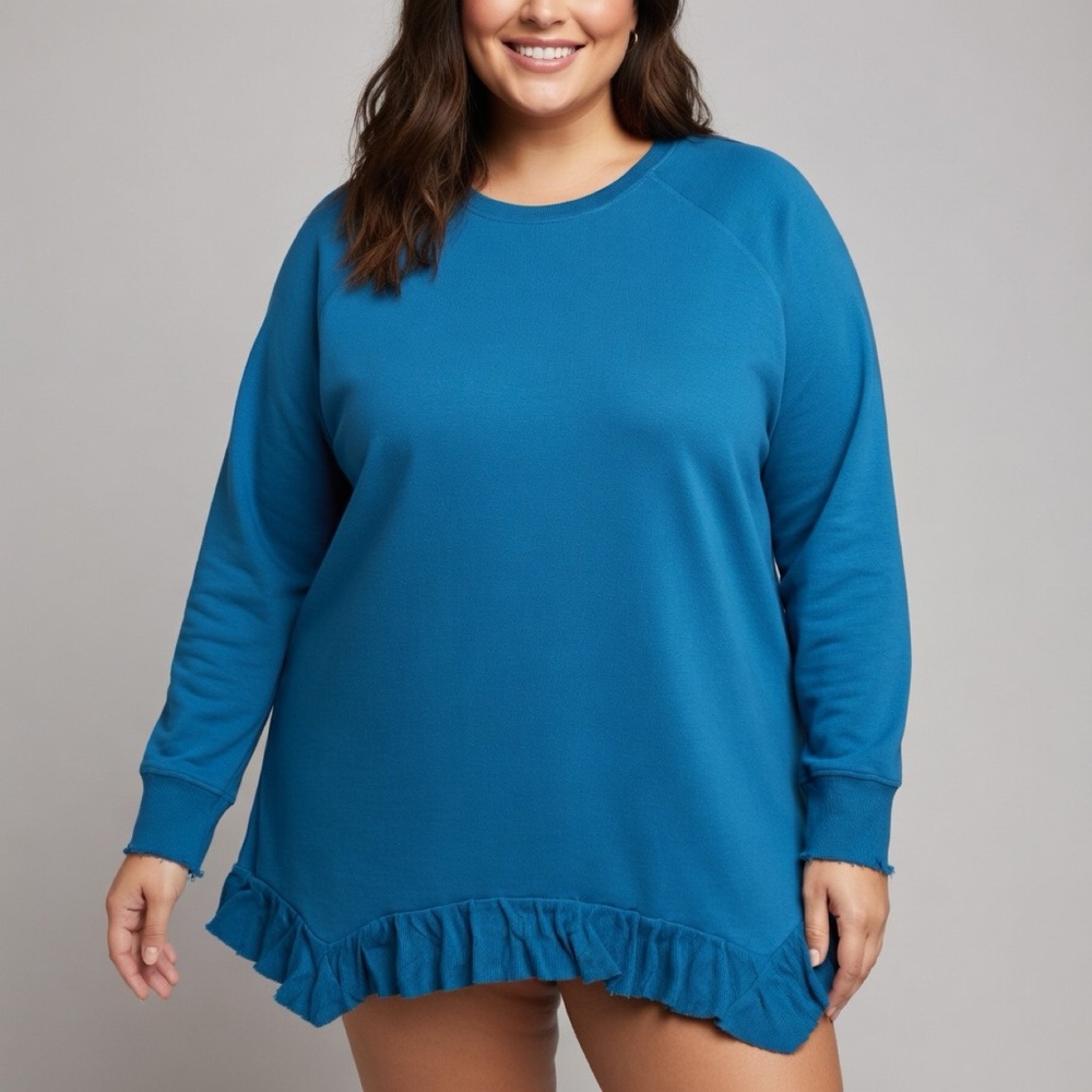 Lane Bryant Teal Blue Long Sleeve Ruffle Hem Top - Plus Size 22/24